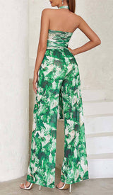 TIE FRONT HALTER NECK BACKLESS JUMPSUIT IN GREEN DRESS styleofcb