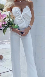 TWISTED BOW SILK FAILLE JUMPSUIT DRESS STYLE OF CB S WHITE