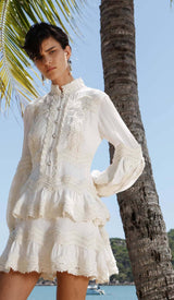 TWO LAYERS TIERED RUFFLES MINI DRESS IN WHITE DRESS STYLE OF CB