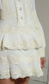 TWO LAYERS TIERED RUFFLES MINI DRESS IN WHITE DRESS STYLE OF CB