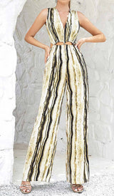 V-NECK SLEEVELESS STRIPE JUNPSUIT DRESS STYLE OF CB