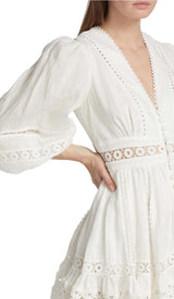 V-NECK BOTTON MIDI DRESS IN WHITE styleofcb