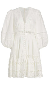 V-NECK BOTTON MIDI DRESS IN WHITE styleofcb