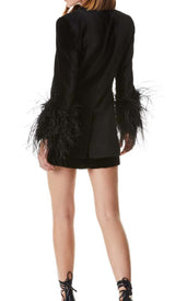 VELVET FEATHER-TRIM JACKET IN BLACK DRESS STYLE OF CB