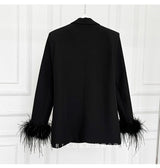 VELVET FEATHER-TRIM JACKET IN BLACK DRESS STYLE OF CB