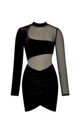 VELVET MESH LONG SLEEVE DRESS IN BLACK Dresses styleofcb