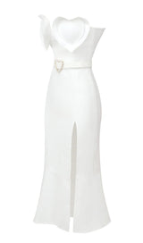 WAIST-TIGHTENING PEARL MIDI DRESS IN WHITE styleofcb