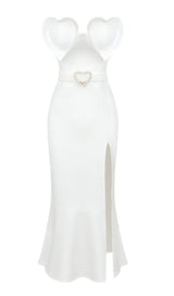 WAIST-TIGHTENING PEARL MIDI DRESS IN WHITE styleofcb