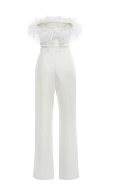 WHITE FEATHER JUMPSUIT styleofcb