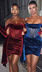 WINE RED VELVET CORSET MINI DRESS styleofcb