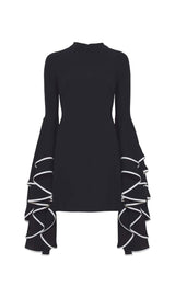 RUFFLED SLEEVE MINI DRESS IN BLACK DRESS STYLE OF CB