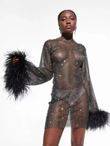 FEATHER MESH MINI DRESS IN WHITE Dresses styleofcb