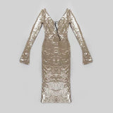 SEQUINED WITH LONG SLEEVES AND BACKLESS DRESS IN KHAKI styleofcb