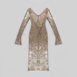 SEQUINED WITH LONG SLEEVES AND BACKLESS DRESS IN KHAKI styleofcb