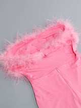 PINK STRAPLESS FEATHER BODYCON MINI DRESS styleofcb