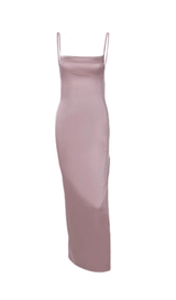 SATIN BACKLESS STRAP SPLIT HALTER MAXI DRESS IN PINK styleofcb