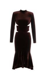 VELVET STRAPPY HOLLOW BACK FISHTAIL DRESS IN COFFEE styleofcb