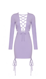 POLYESTER SOLID COLOUR SIMPLE LACE UP HOLLIOWED OUT ONE STEP DRESS IN LIGHT PURPLE styleofcb