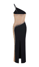 ASYMMETRIC CRYSTAL HEART MIDI DRESS IN BLACK DRESS STYLE OF CB