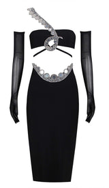 CRYSTAL ONE-SHOULDER MIDI DRESS IN BLACK DRESS STYLE OF CB