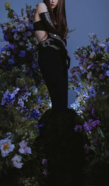 CRYSTAL ONE-SHOULDER MIDI DRESS IN BLACK DRESS STYLE OF CB