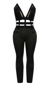 CUT OUT DETAILED ZIPPER BACK JUMPSUIT IN BLACK DRESS STYLE OF CB