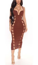 CUT OUT FAUX LACE UP MIDI DRESS DRESS STYLE OF CB