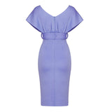 OFF SHOULDER V NECK BODYCON MIDI DRESS IN PURPLE Dresses styleofcb