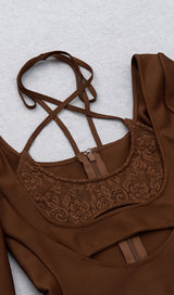 BANDAGE CUT-OUT LACE PATCHWORK EMBELLISHED DRESS COFFEE styleofcb