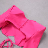 SHOULEDR PAD WAIST BARING FEATHER BLOUSE PLEATED DRESS IN PINK styleofcb