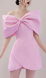PINK OFF SHOULDER BOWKNOT MINI CORSET DRESS Dresses styleofcb