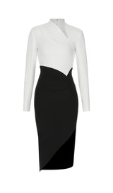 KNITTED BANDAGE SPLICING MIDI DRESS IN BLACK AND WHITE styleofcb