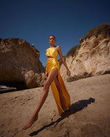 One-Shoulder Silk Satin Midi Dress styleofcb