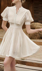 FLARED PUFFY SLEEVED LACE MINI DRESS IN WHITE DRESS STYLE OF CB