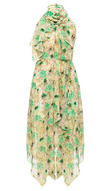 FLORAL PRINT HEM HALTER DRESS IN GREEN DRESS STYLE OF CB
