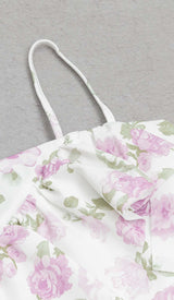 FLORAL-PRINT RUFFLE BANDEAU MIDI DRESS IN WHITE DRESS STYLE OF CB