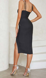 IRREGULAR SPLIT MIDI DRESS IN BLACK styleofcb