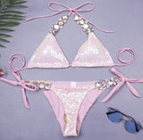 VAPA SEQUIN DIAMONATE BIKINI - PINK Swimwear Oh CICI