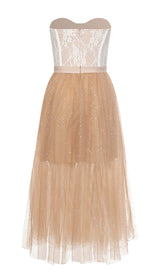 LACE CORSET HEM MIDI DRESS IN BROWN DRESS styleofcb