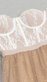 LACE CORSET HEM MIDI DRESS IN BROWN DRESS styleofcb