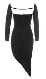 MESH ASYMMETRICAL MIDI DRESS IN BLACK DRESS STYLE OF CB