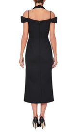 OFF THE SHOULDER HALTER MIDI DRESS IN BLACK DRESS STYLE OF CB