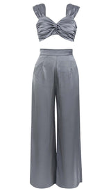 PLUNGE SATIN TWO-PIECE SUIT IN GRAY DRESS STYLE OF CB
