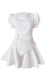 PUFFY SLEEVE BUTTON MINI DRESS IN WHITE DRESS STYLE OF CB XS WHITE