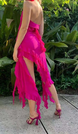 ROSE-EMBELLISHED RUFFLED MINI DRESS IN PINK DRESS STYLE OF CB