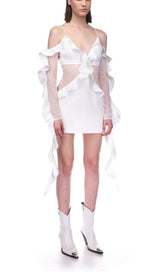 RUFFLED LACE MINI DRESS IN WHITE DRESS STYLE OF CB
