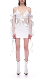 RUFFLED LACE MINI DRESS IN WHITE DRESS STYLE OF CB