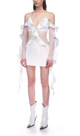 RUFFLED LACE MINI DRESS IN WHITE DRESS STYLE OF CB