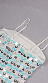 SEQUIN-EMBELLISHED SLEEVELESS MIDI DRESS IN BLUE DRESS STYLE OF CB