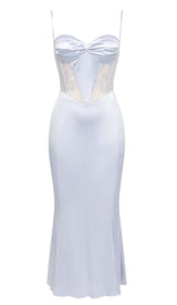 STRAPPY CORSET LACE MIDI DRESS IN LILAC DRESS STYLE OF CB